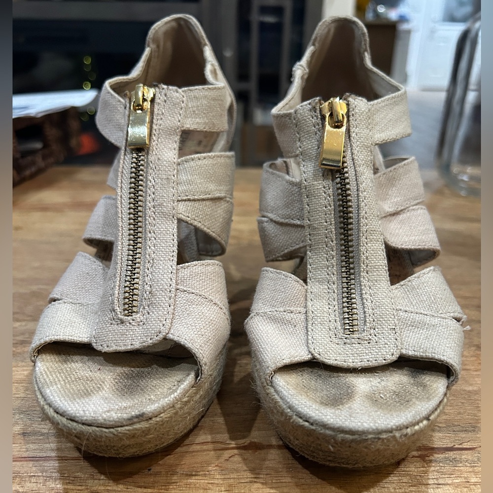 Cream zipper espadrille wedges